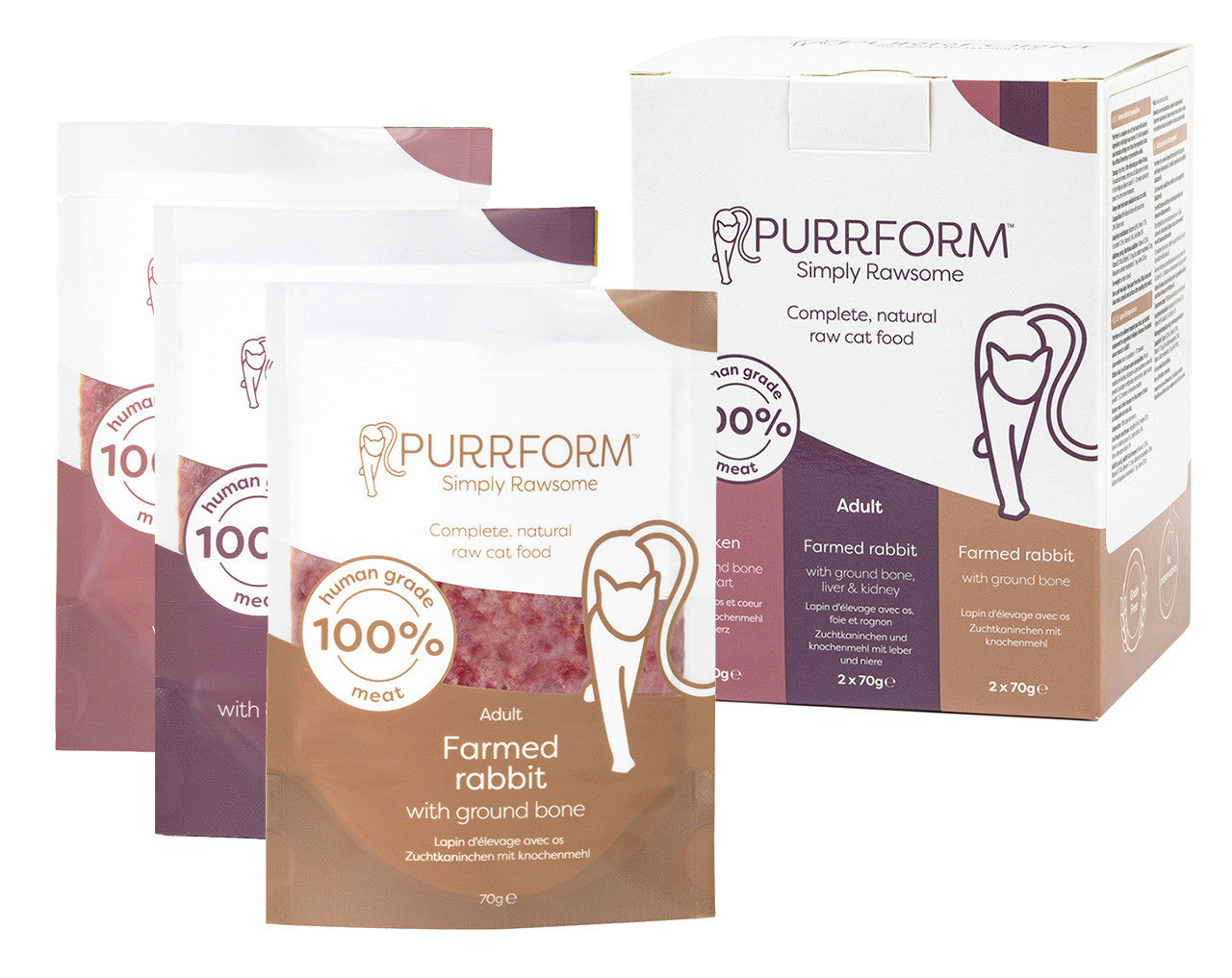 Purrform Raw Adult Cat Food Pouches | Mixed Box Rabbit/Chicken/Rabbit