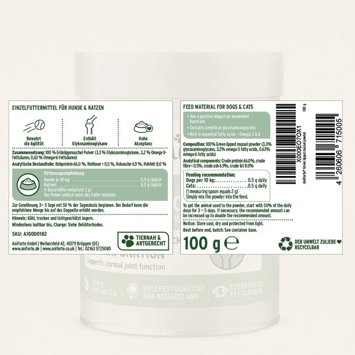 Aniforte | Green Lipped Mussel Powder for Dogs & Cats - Joint Support 250g