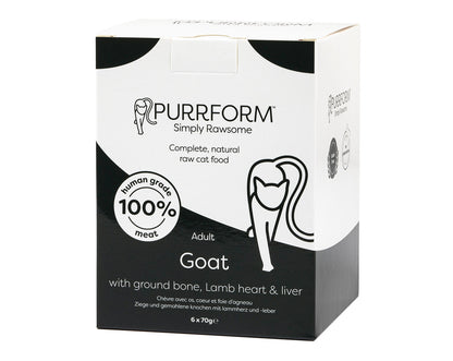 Purrform Raw Adult Cat Food Pouches | Goat & Ground Bone with Lamb Heart & Liver