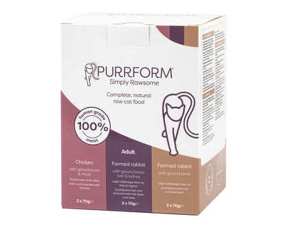 Purrform Raw Adult Cat Food Pouches | Mixed Box Rabbit/Chicken/Rabbit