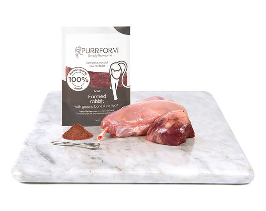 Purrform Raw Adult Cat Food Pouches | Farmed Rabbit with Ground Bone & Ox Heart